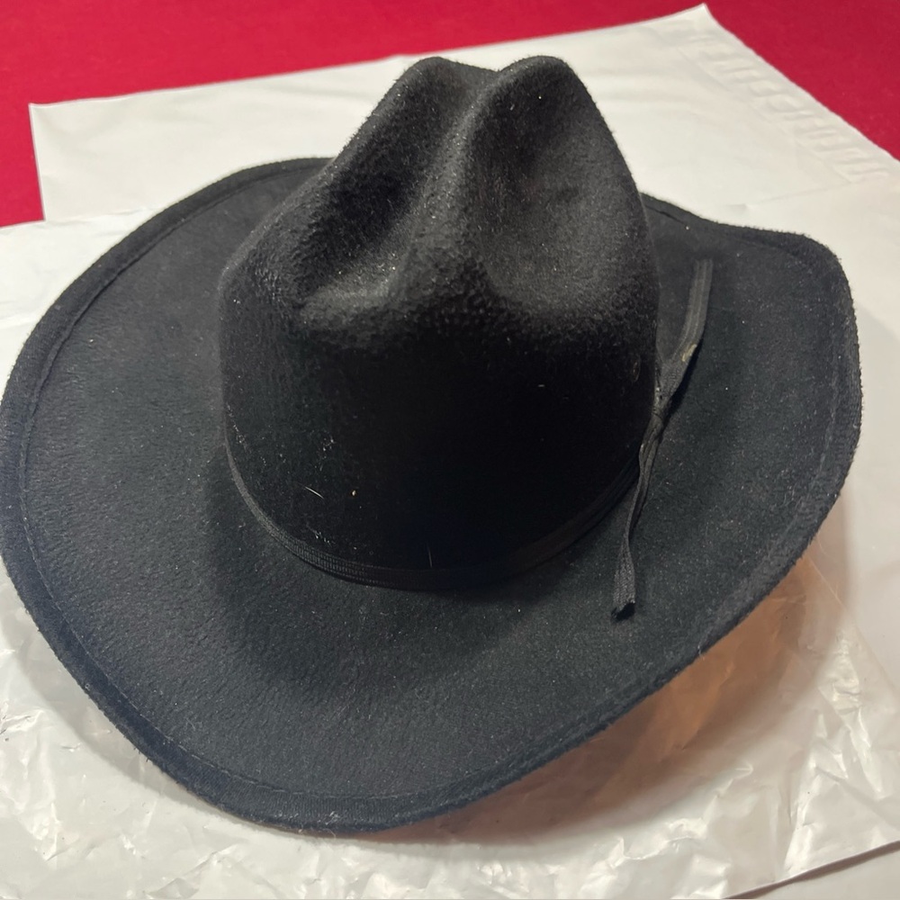 Western Express BLACK Hard Felt Cowboy Hat,  Kids 20.25” Head Medium Black Band